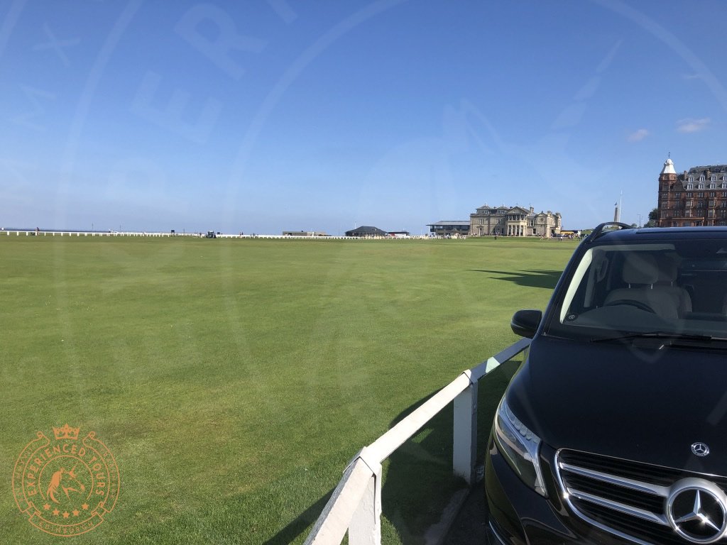 Tour van parked next to The Old Course in St Andrews