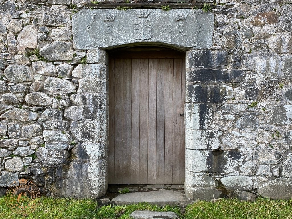 Entrance to Kilchurn Castle with inscription to John Earl of Breadalbane (IEB) and his wife, Countess Mary Campbell (CMC) m1693