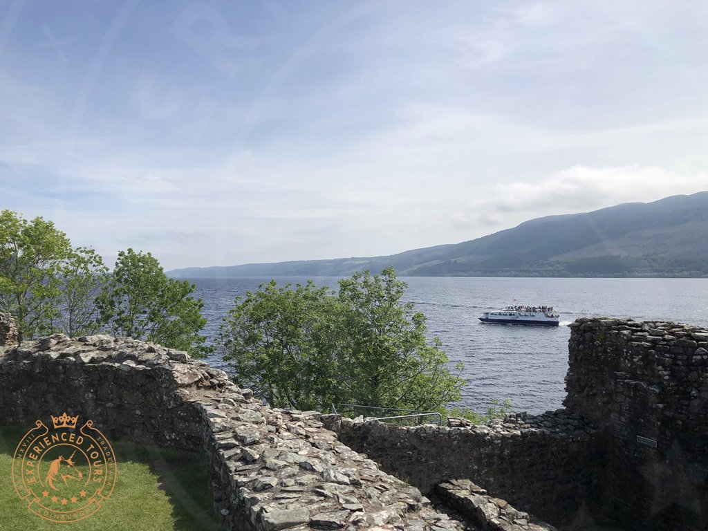 View over Loch Ness tour boat from Urquhart
