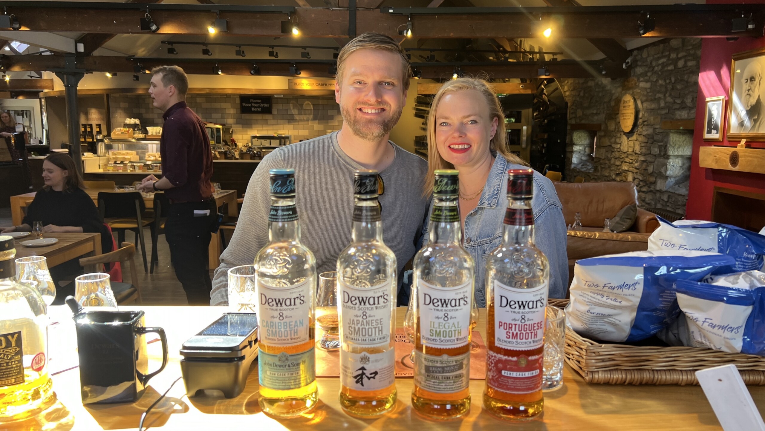 Tour guests sampling whisky at Aberfeldy Distillery