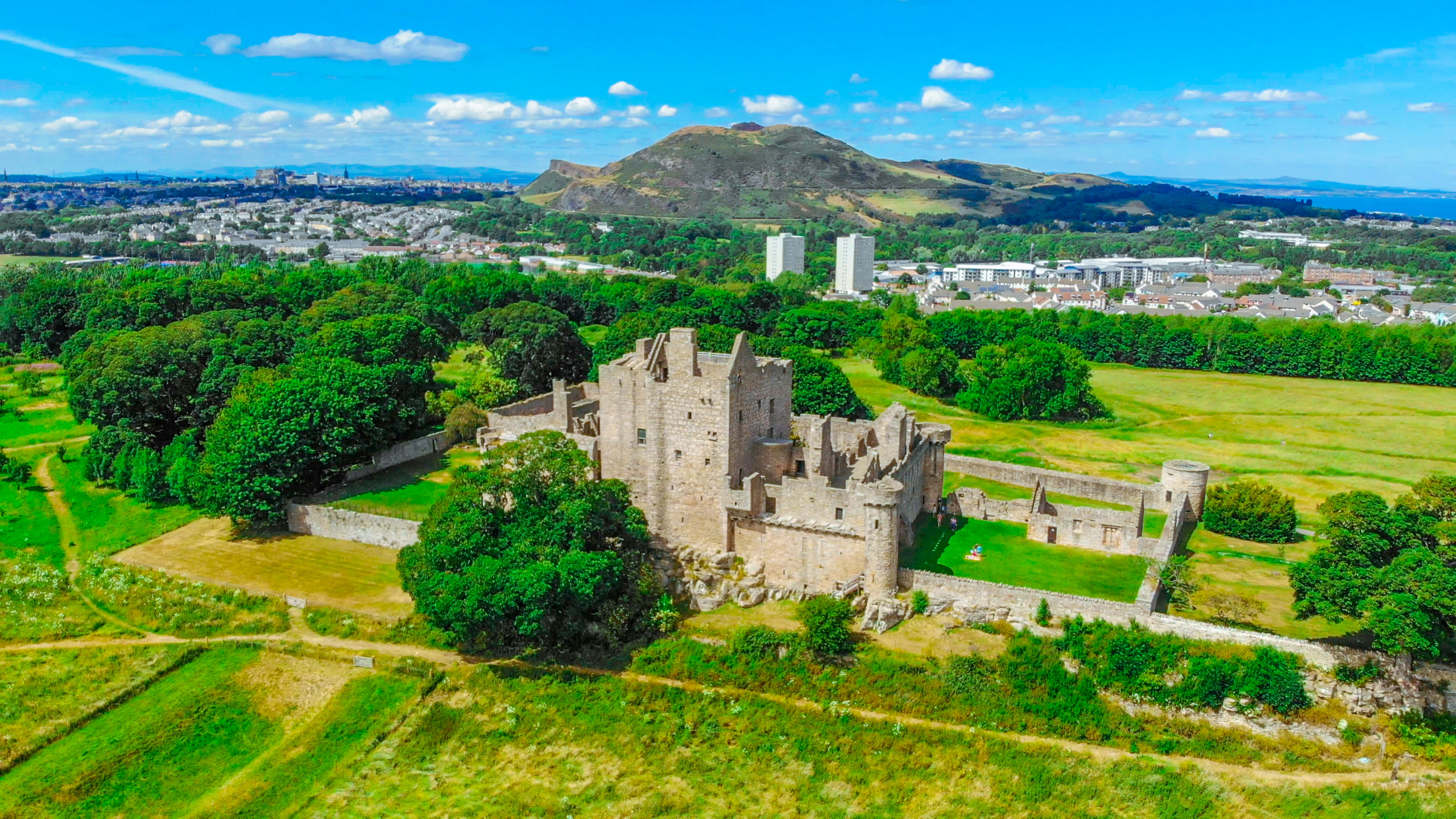 Craigmillar Castle looking towards Edinburgh Castle