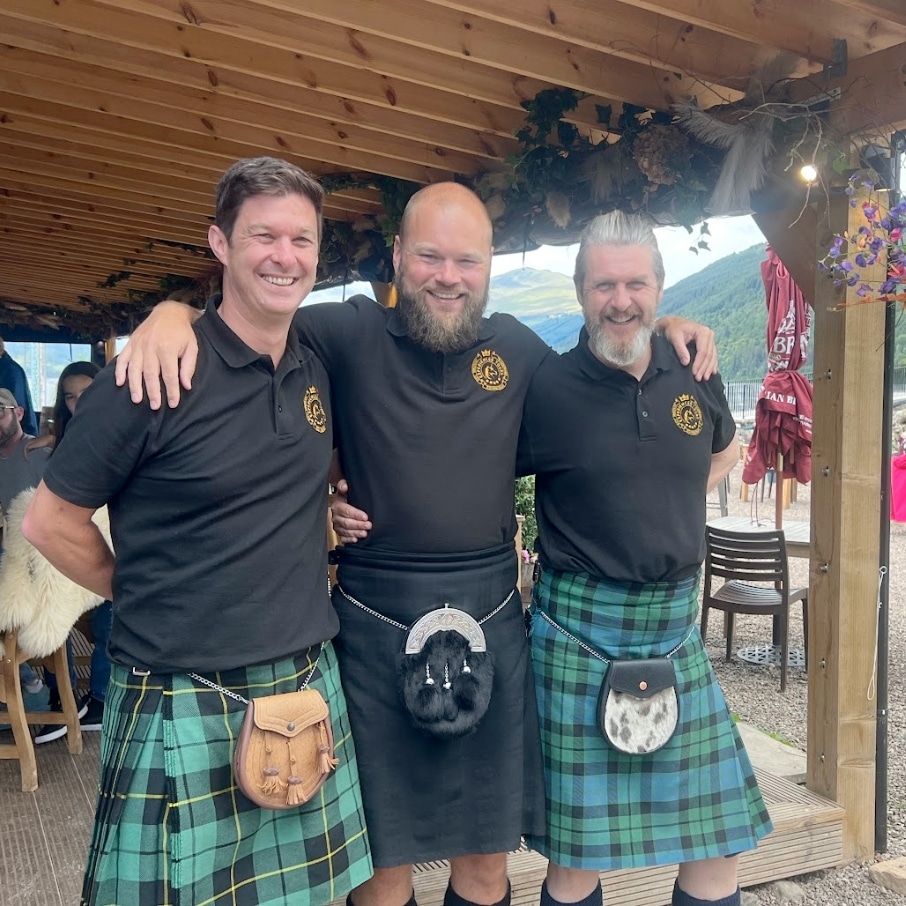 Tour guide Ben, Andy and Sandy at Loch Tay