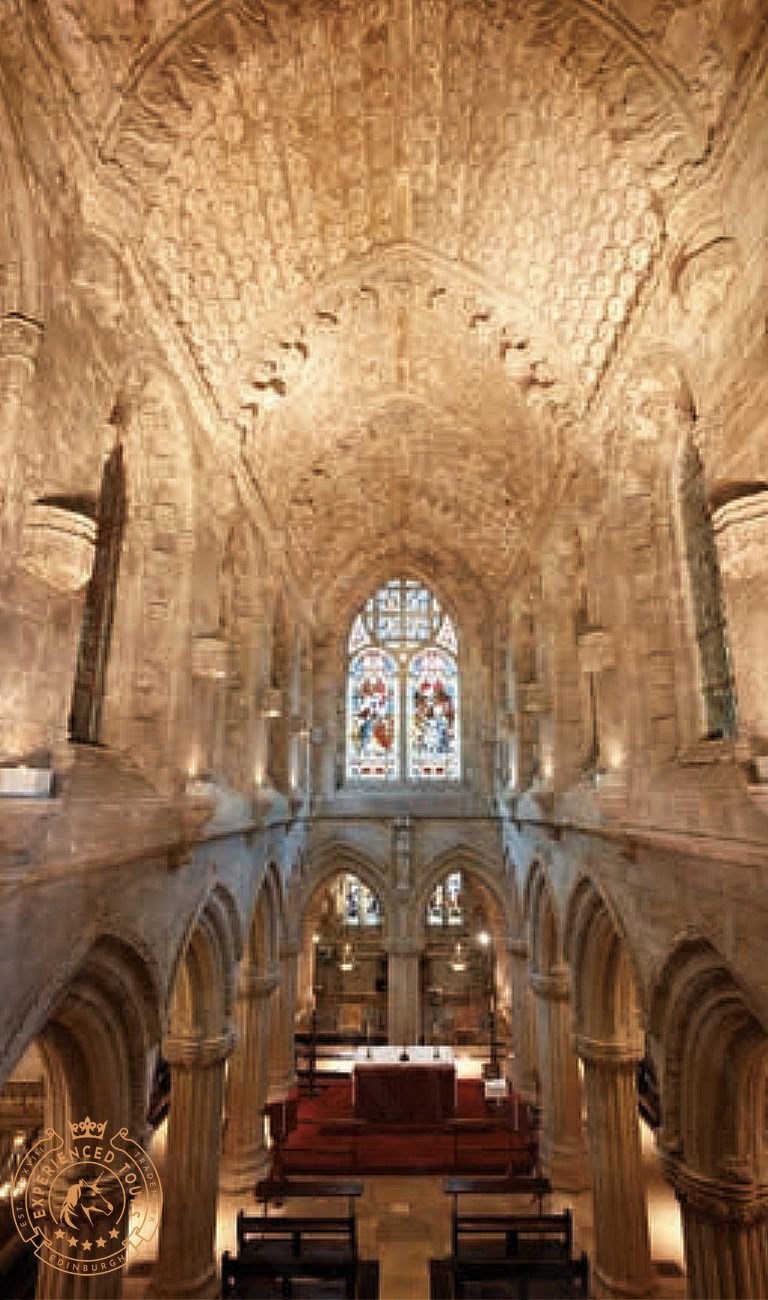 The interior of Rosslyn Chapel near Edinburgh