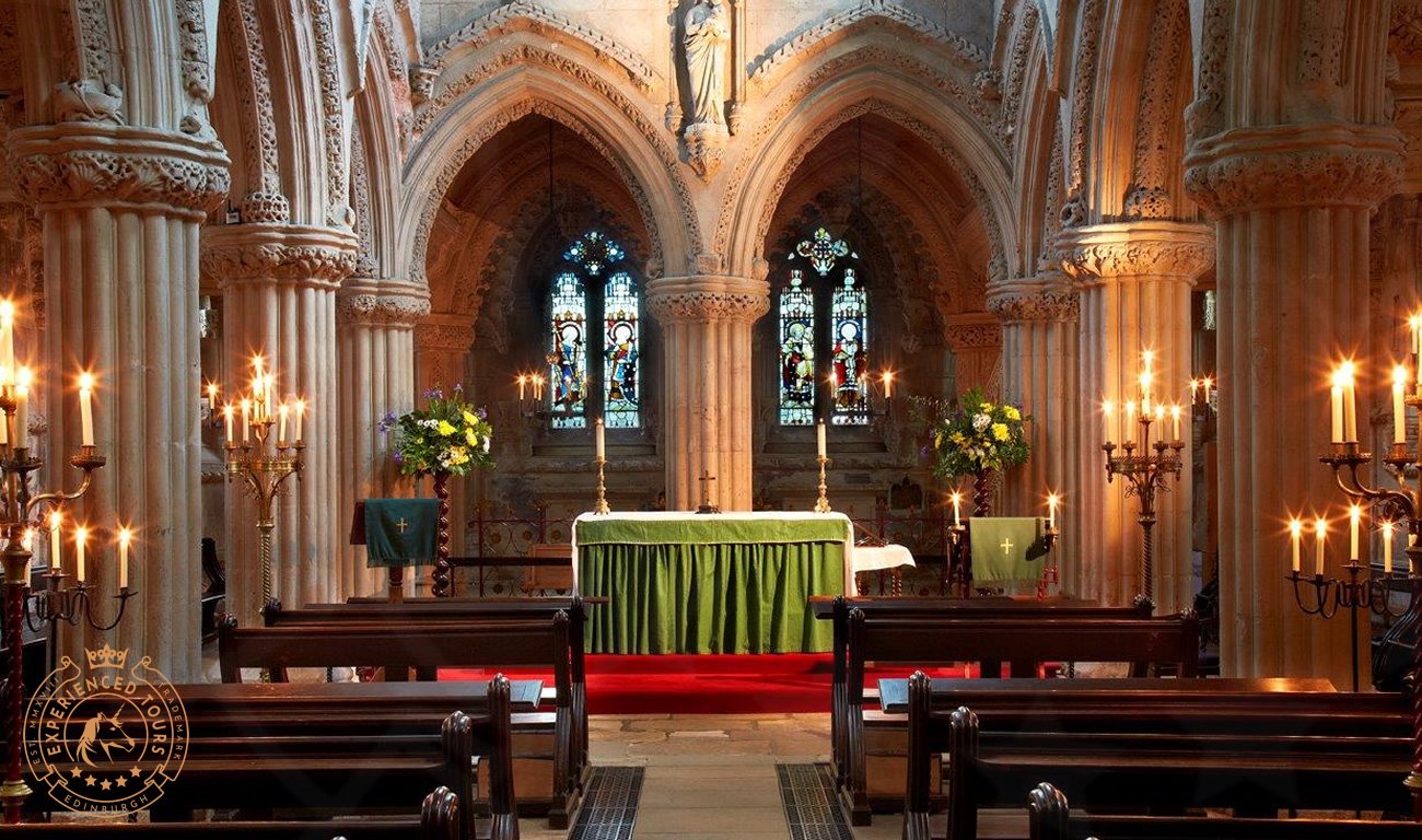 The interior of Rosslyn Chapel near Edinburgh