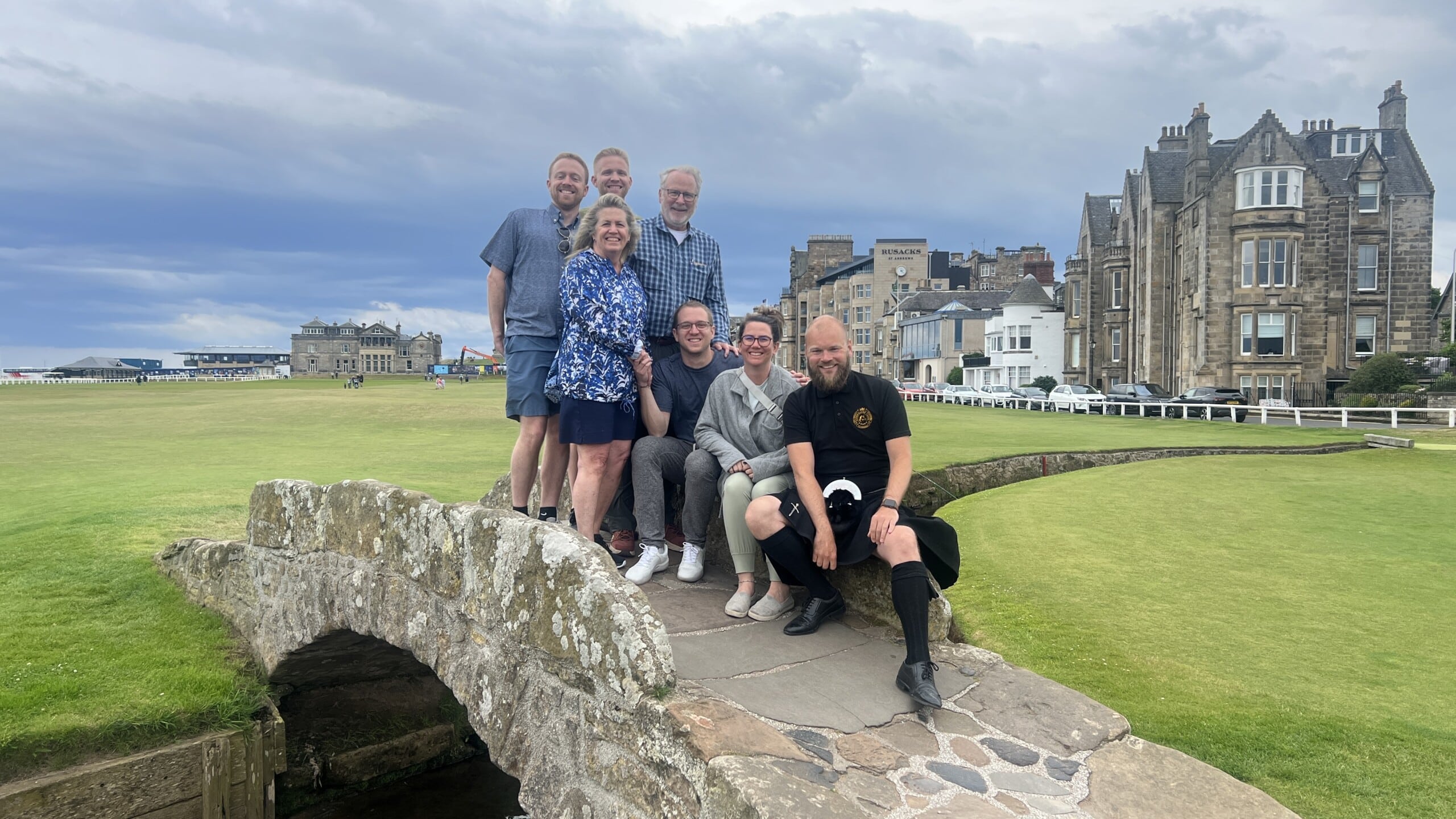 Alexander and a tour group on The Swilcan Bridge in St Andrews
